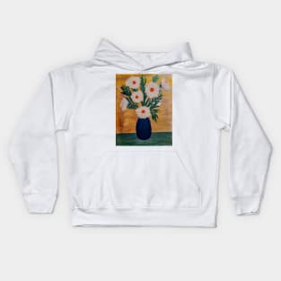 Abstract carnations in a blue vase on a stretch canvas board Kids Hoodie